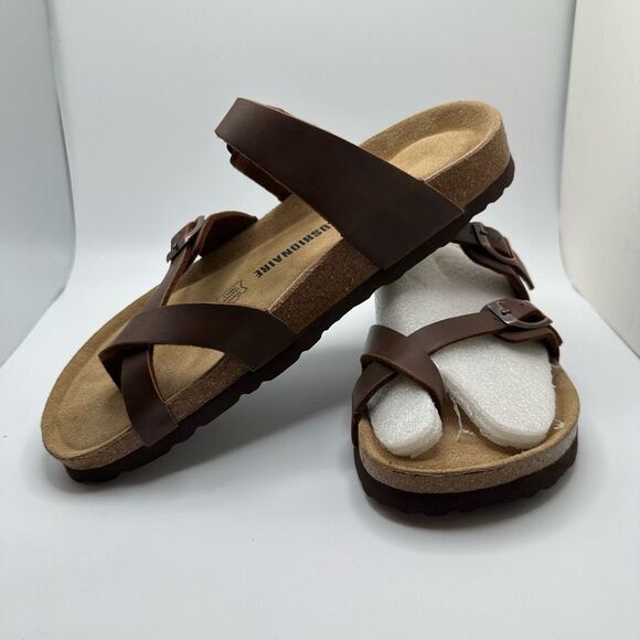 CUSHIONAIRE Women's Cork Footbed Sandal With +Comfort 8.5 BROWN - Picture 7 of 7